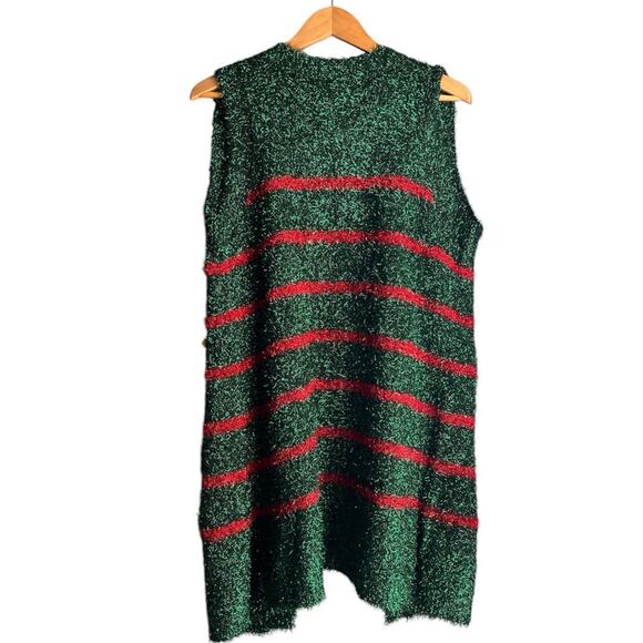 Blizzard Bay Tacky Christmas Long Sweater Vest Tinsel Green Red Embellishment M - Picture 2 of 9